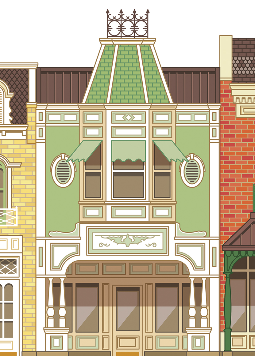 artist Chris Buchholz's illustration of Main Street USA building Walt Disney World