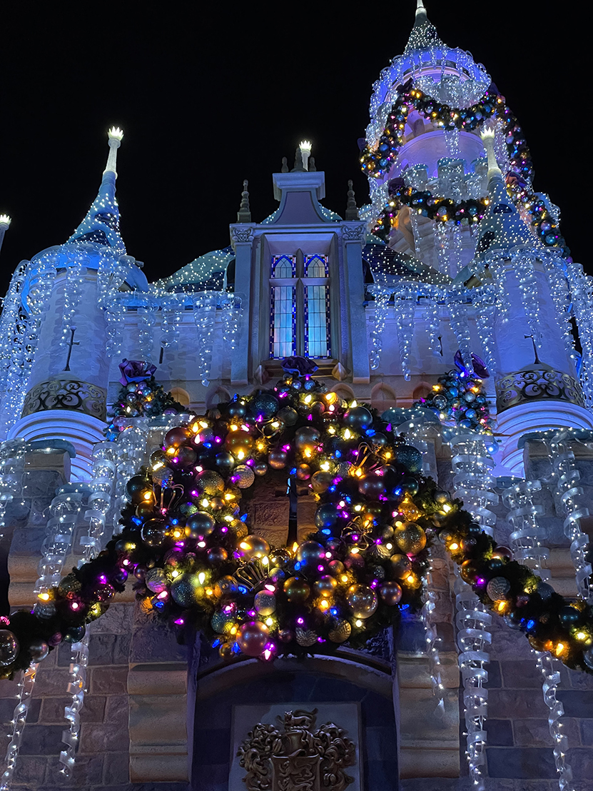 Christmas decorations on Sleeping Beauty Castle Disneyland