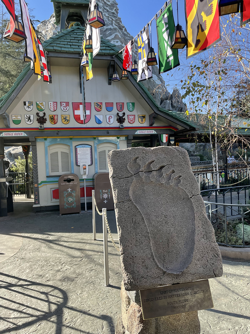 Bigfoot footprint outside of Matterhorn Bobsleds in Fantasyland Disneyland