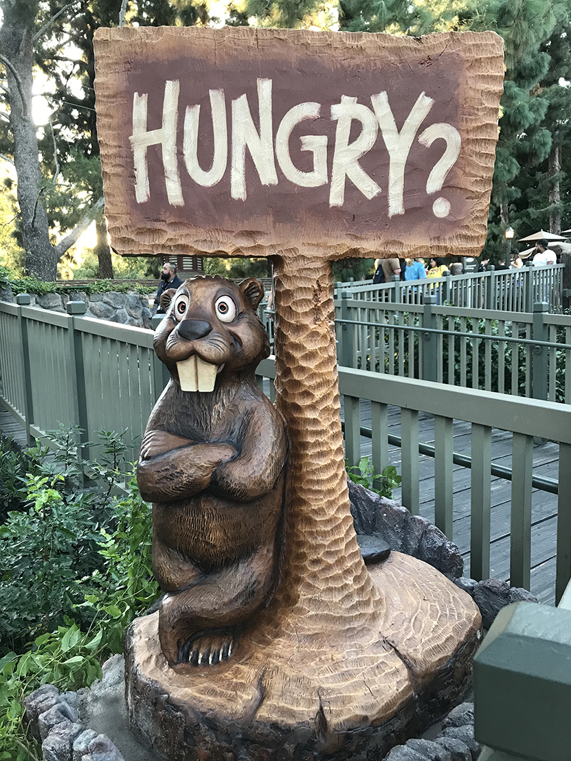 Beaver near Hungry? Sign outside of Hungry Bear Restaurant in Critter Country in Disneyland
