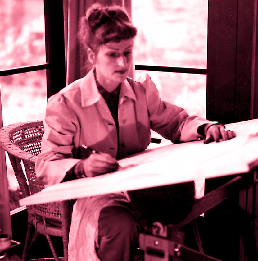 Mary Blair at her drawing desk