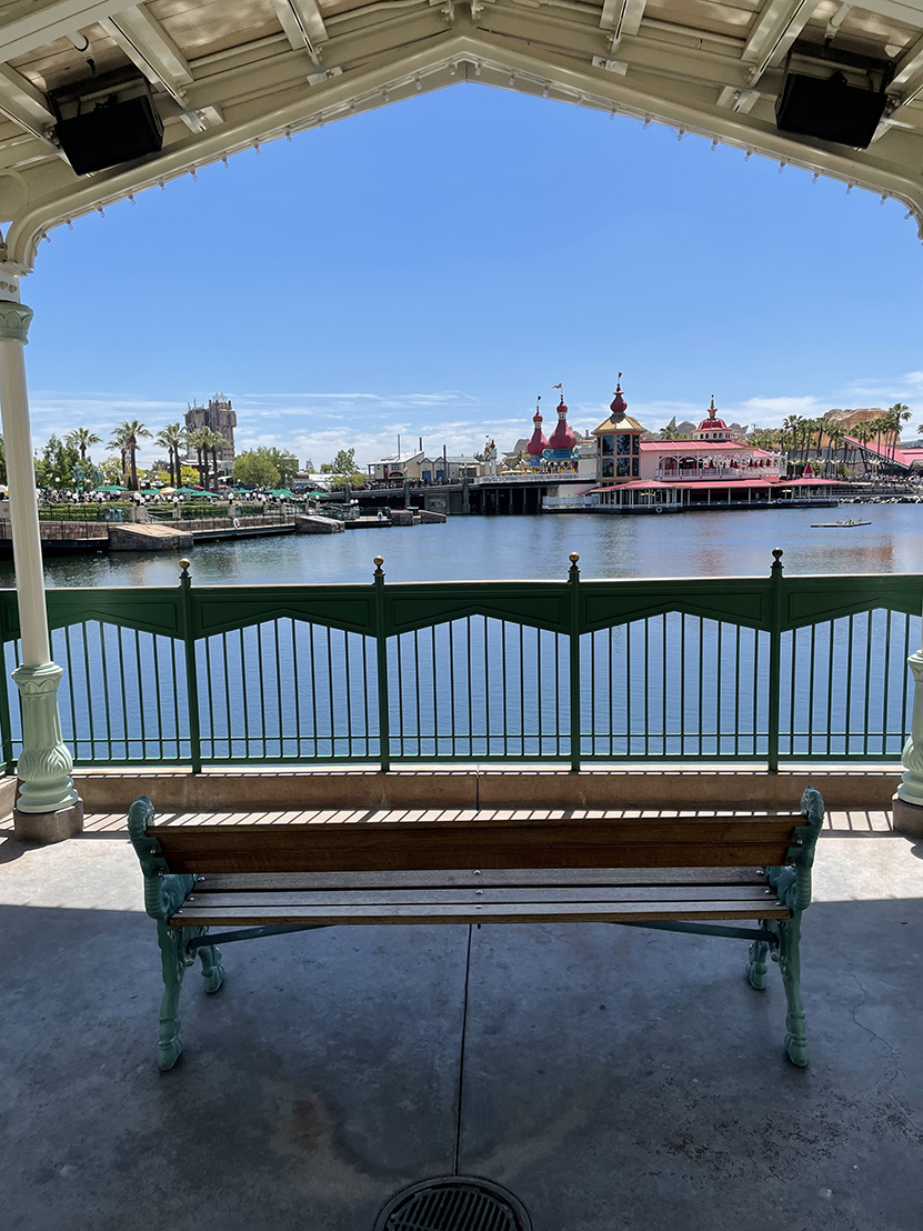 Bench looking out over the water in Disney California Adventure