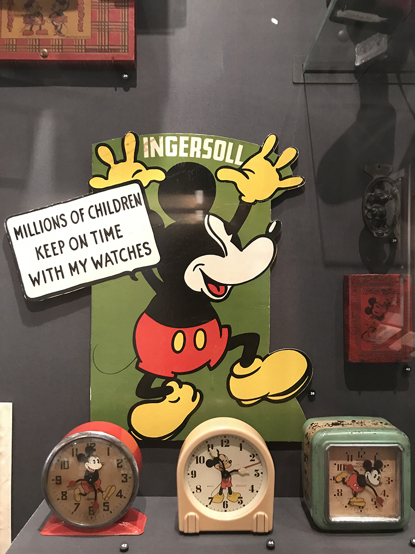 Mickey Mouse clock exhibit inside Walt Disney Family Museum